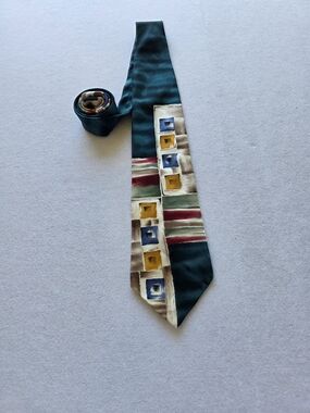 Pierre Cardin Teal Silk Tie with Geometric Block Motif
